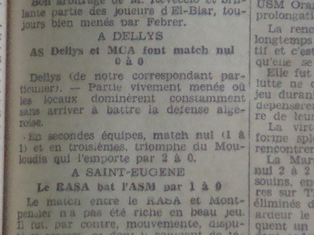 Dimanche 4.12.1932 à Dellys ASD-MCA 0-0