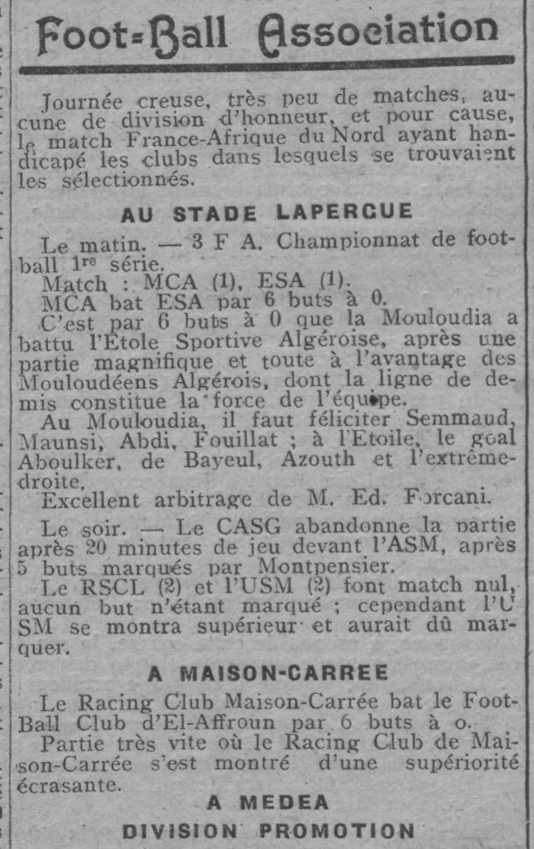 Dimanche 28.10.1923 MCA-ESA (étoile sportive algéroise) 6-0