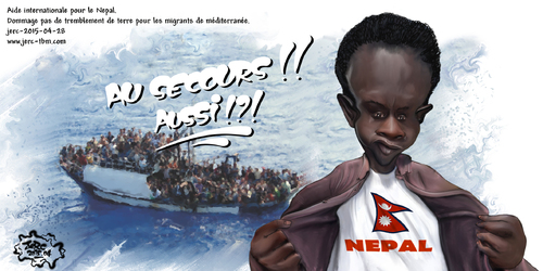 dessin de JERC du mardi 28 avril 2015 caricature les migrants en méditerranée ne sont pas egaux face aux desastres. www.facebook.com/jercdessin www.jerc-tbm.com