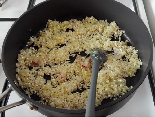 Risotto au poulet et fèves