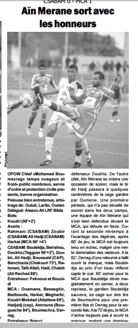 Vendredi 19.02.2010 à Chlef 16ème Coupe  SC Ain Merane -MCA 0-1