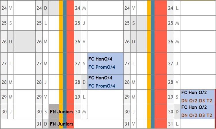 Calendrier des Compétitions fédérales par date