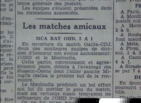 Dimanche 15.2.1937 Municipal Amical  MCA-OHD 1-2