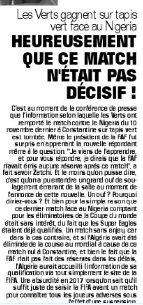 Mardi 12.12.2017 C.M l'EN hahne sur tapis vert contre le Nigéria 3-0