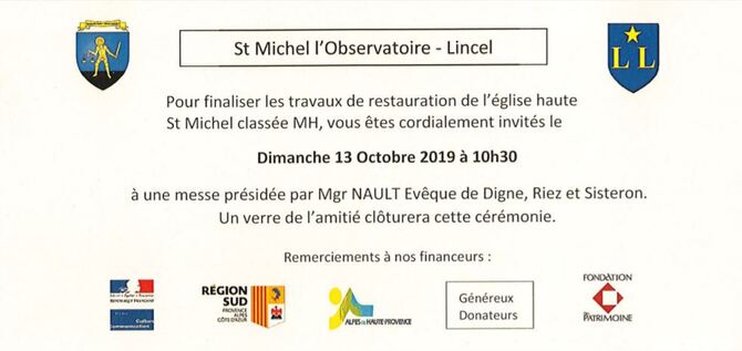 Courrier à  Monsieur le Maire de Saint-Michel l’Observatoire-Lincel     objet : Invitation célébrant la fin des travaux de l’Eglise Haute et respect de la loi de 1905   