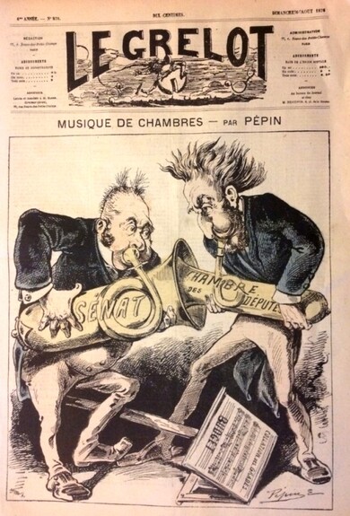 Musique de Chambre : Sénat et Chambre des députés (Journal Le Grelot, n° 278, Dimanche 7 août 1876).