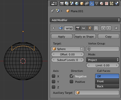 Les paramètres du panneau du Shrinkwrap modifier