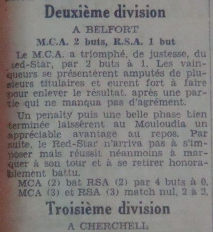 Dimanche 29.3.1931 belfort match  en retard MCA-RSA 2-1