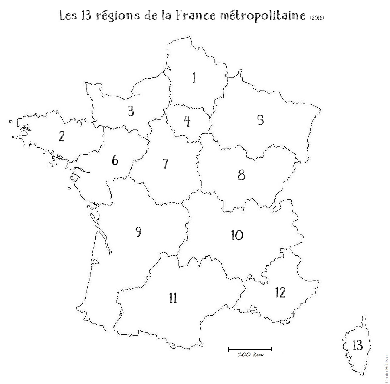 Carte de France vierge PDF. Départements + Régions.