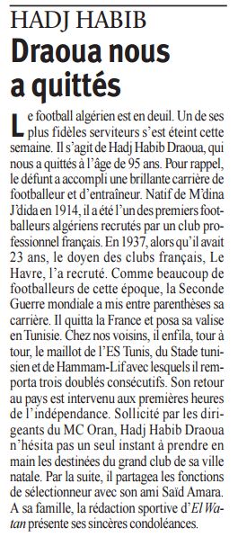 Habib Draoua est décédé le mercredi 29 octobre 2008