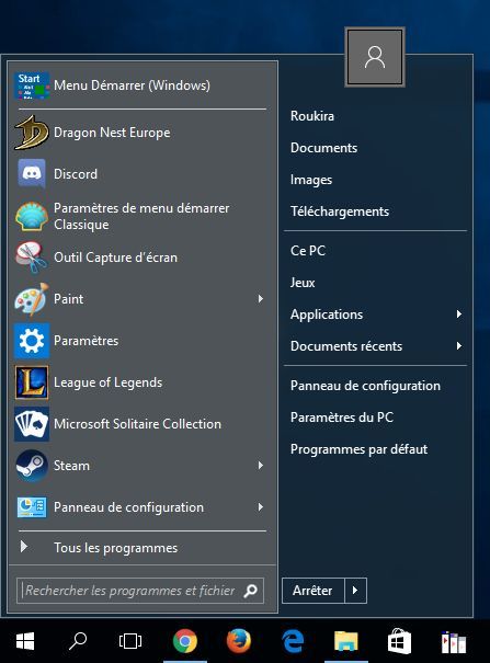 Windows 10 menu classique
