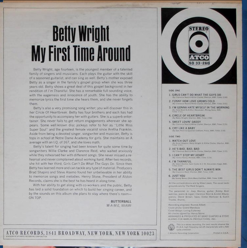 Betty Wright : Album " My First Time Around " Atco Records SD 33-260 [ US ]