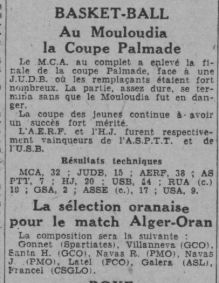Dimanche 30.4.1944 MCA Basket Ball remporte la Coupe Palmade