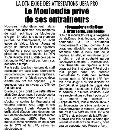 Le MCA privé de ses entraineurs à Relizane (Artur jorge sera seul)