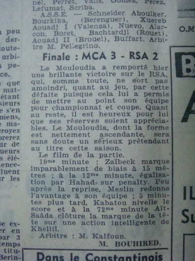 7.9.1952 Finale Coupe Milady Amical MCA-RSA 3-2