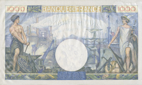 Billets Banque de France. Billet. 1000 francs, Commerce et Industrie, 6.4.1944