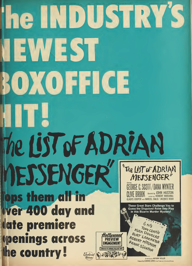 THE LIST OF ADRIAN MESSENGER BOX OFFICE USA 1963