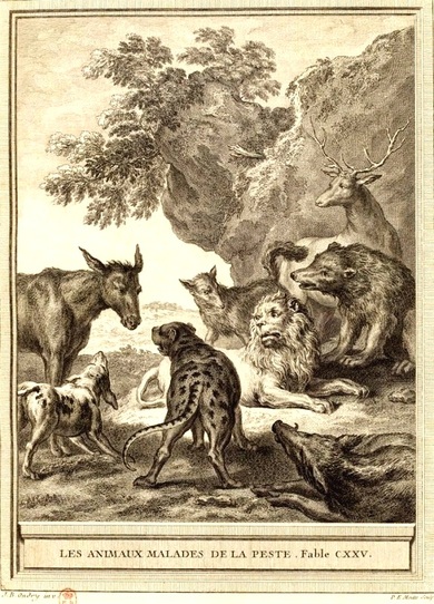 Les animaux malades de la peste (gravure de Pierre Etienne Moitte, d’après un dessin de Jean-Baptiste Oudry