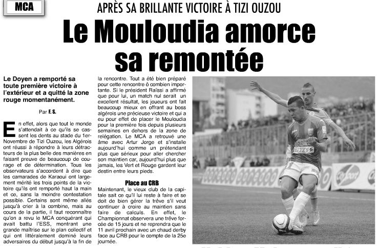 Samedi 28.03.2015 à Tizi Ouzou JSK-MCA 1-2