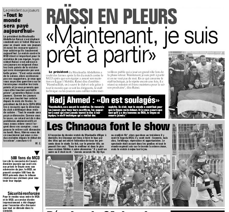 Samedi 23.05.2015 à Bologhine MCA-MCO 1-0