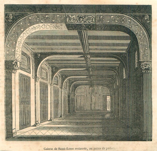 La galerie Saint-Louis du Palais de Justice de Paris après sa première restauration de 1834 (gravure datée 1839).