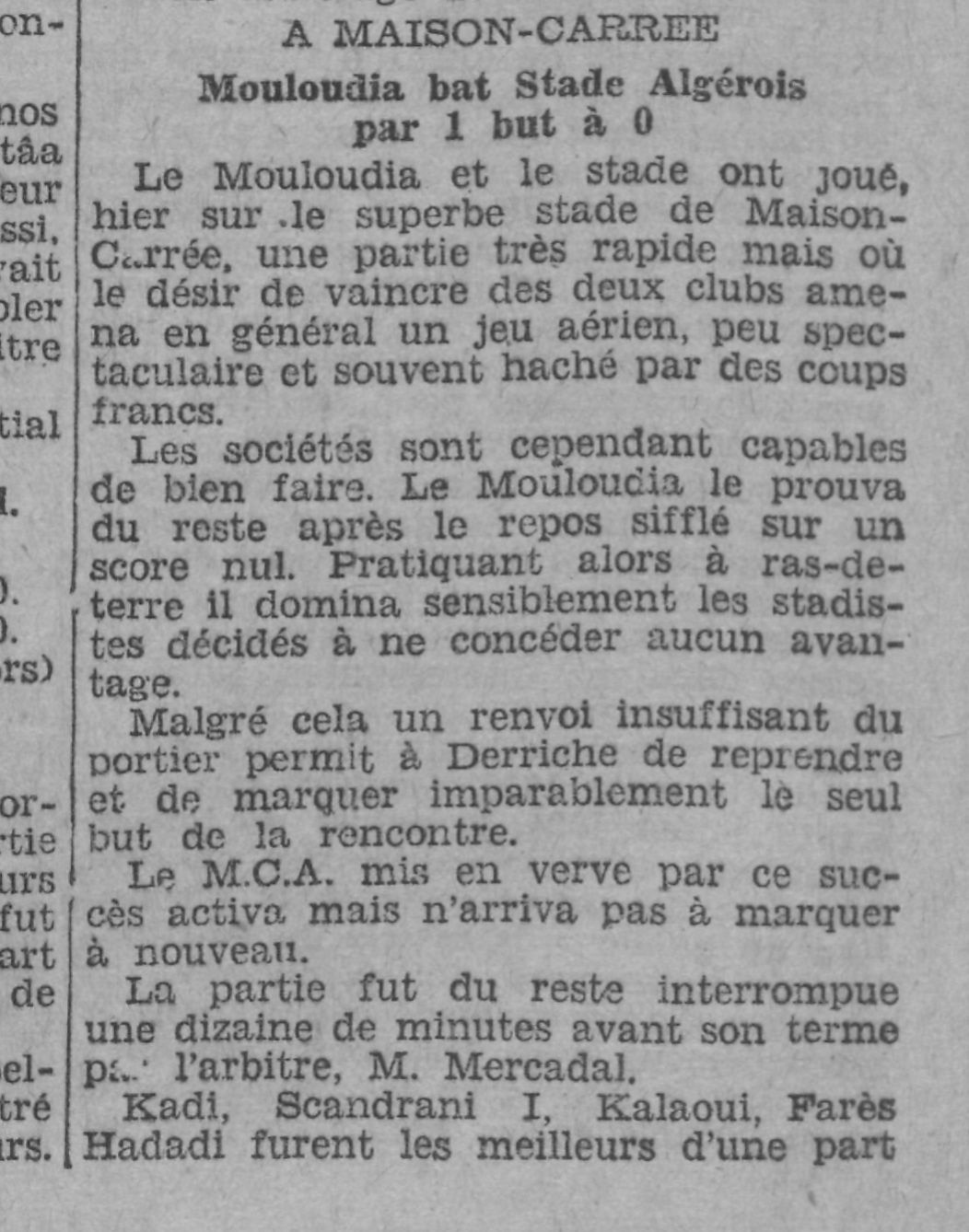 Dimanche 9.10.1932 à hussein dey MCA-ASM 1-0