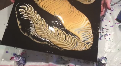 Dessin et peinture - vidéo 2438 : De la peinture fluide pour réaliser des cellules et une toile abstraite - peinture acrylique. 