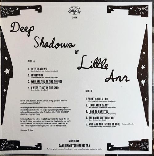 Little Ann [ Bridgeforth ] : Album " Deep Shadows " Timmion Records LP-004 [ FI ] en 2009