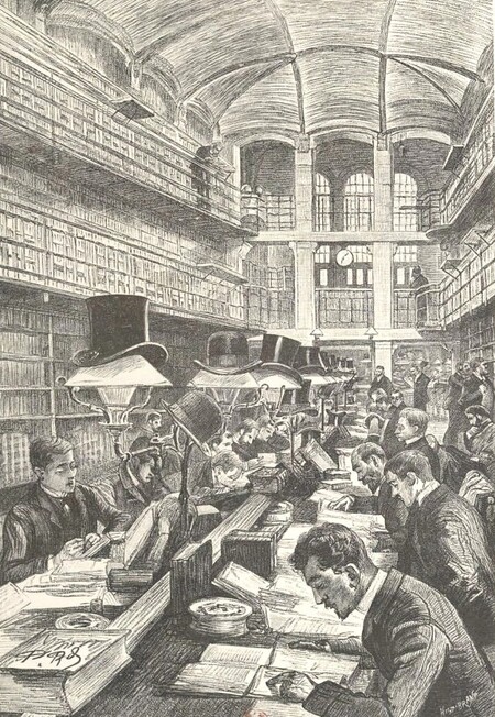 La grande salle de lecture de la nouvelle Bibliothèque de la Faculté de Droit, construite par Lheureux en 1878