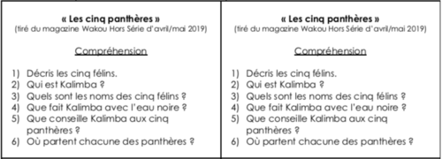 Lecture d’un texte court : « Les cinq panthères »