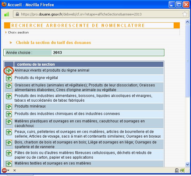 Rechercher une nomenclature dans Prodouane