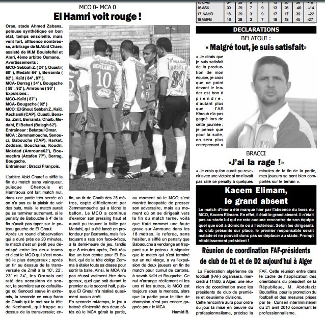 Mardi 4.5.2010 Stade Ahmed Zabana MCO-MCA 0-0