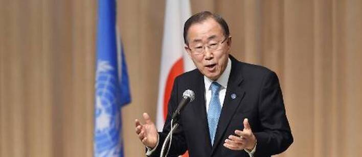 Le secretaire general de l'ONU Ban Ki-moon, le 16 mars 2015 a Tokyo