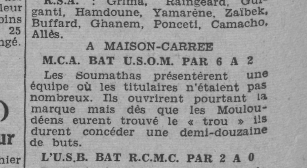 Dimanche 8.6.1941 stade maison carrée USOM-MCA 2-6