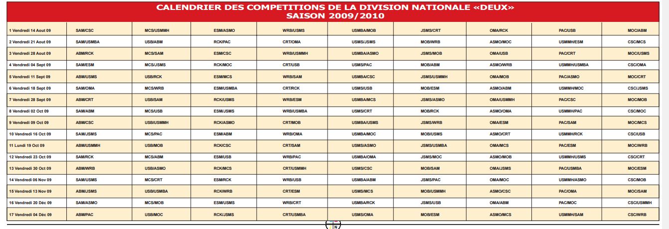 Calendrier Nationale 2