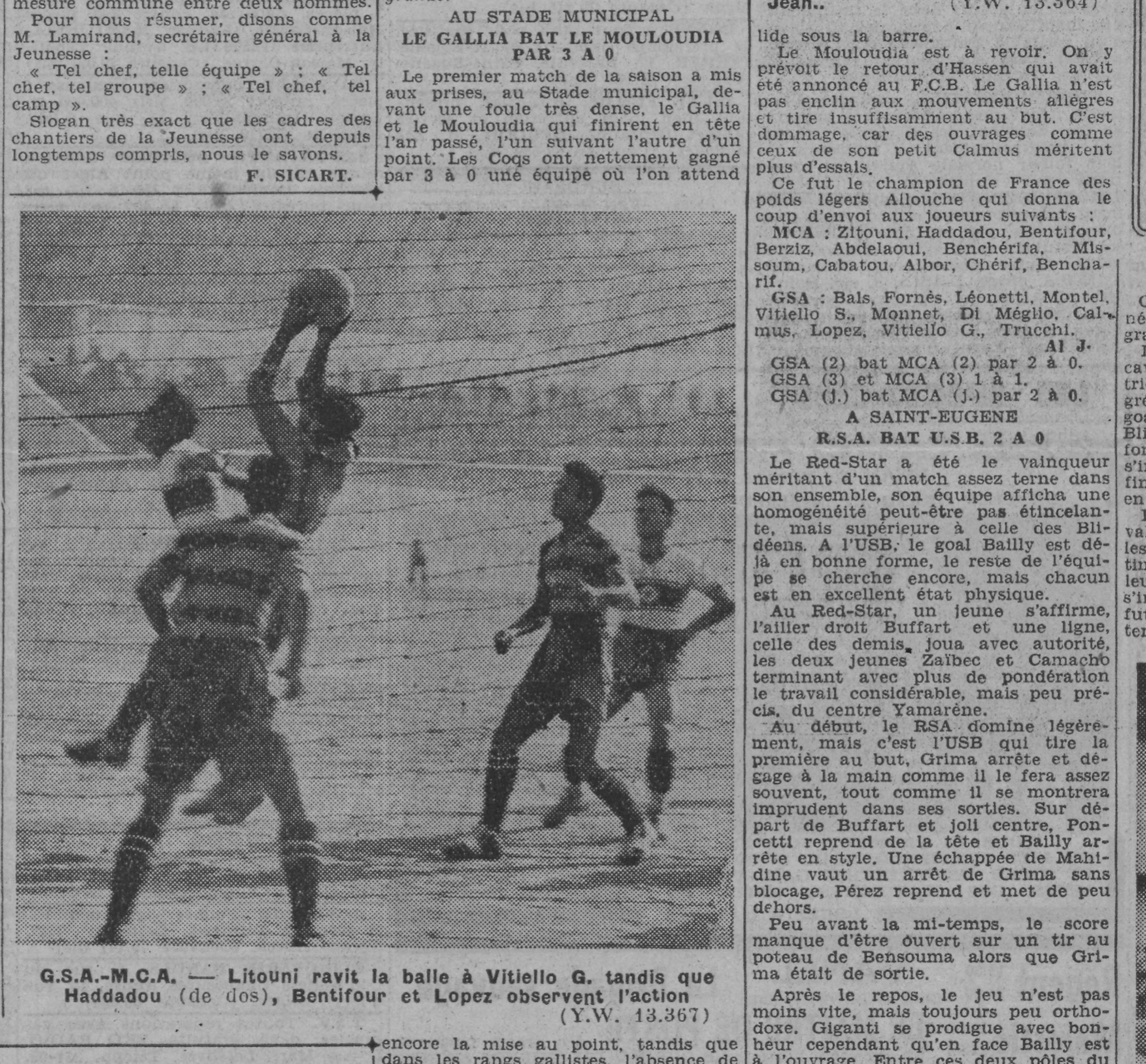 D 21.9.1941 1ère journée Municipal GSA-MCA 3-0