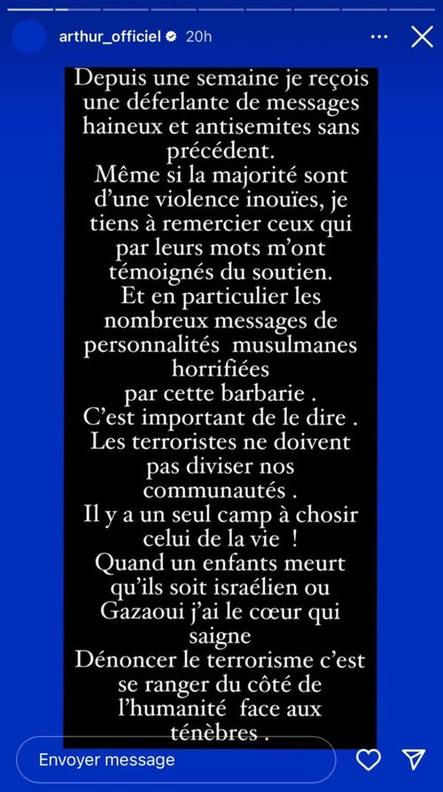 Arthur dénonce la violence qu'il subit sur les réseaux sociaux