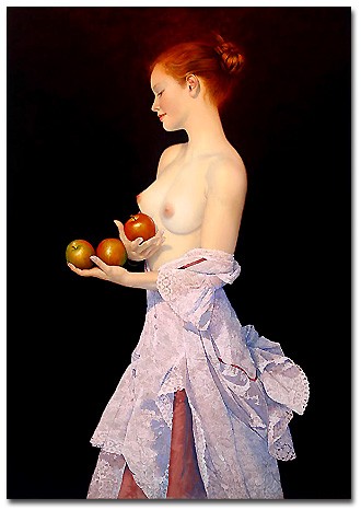 jeune fille et 3 pommes