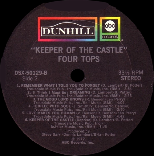 The Four Tops : Album " Keeper Of The Castle " ABC Dunhill Records DSX-50129 [ US ]