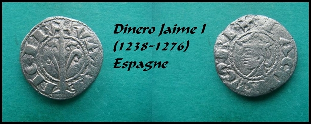 Dinero de Jaimé I  roi d'Espagne 1238-1276