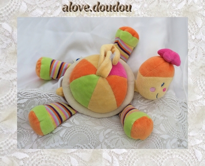 Doudou Peluche Tortue Mots D'Enfants Musical Jaune Orange Vert Fleur Rose