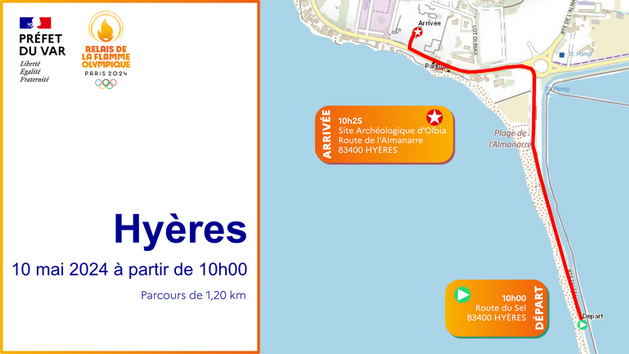 Carte avec le parcours de la flamme à Hyères