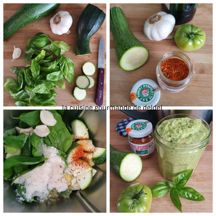 PESTO AU BASILIC,COURGETTE,TOMATE VERTE AU PIMENT D'ESPELETTE