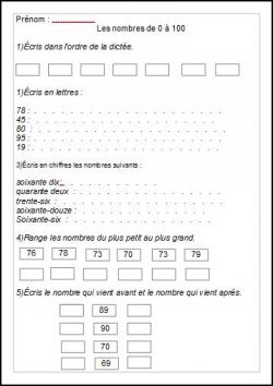 Les nombres de 0 à 100 exercices