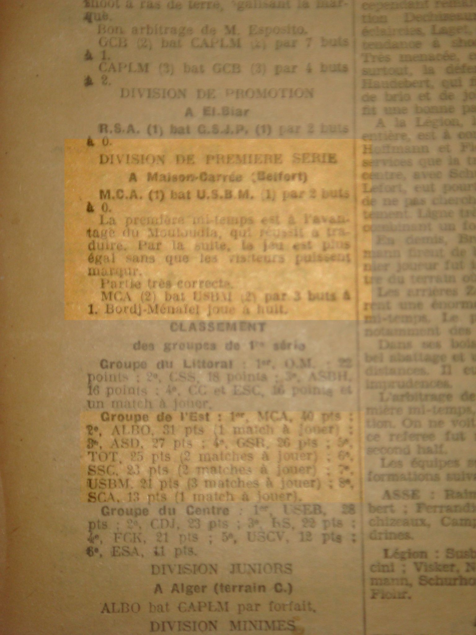 Dimanche  7.4.1929 à Belfort Mis à Jour MCA-US Bordj Ménaiel 2-0