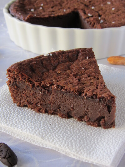 Fondant au chocolat, gruè de cacao et fleur de sel {sans beurre}