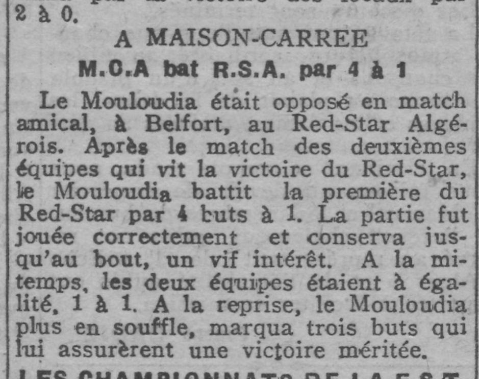 Dimanche 30.12.1928 Amical à Belfort MCA-RSA 4-1