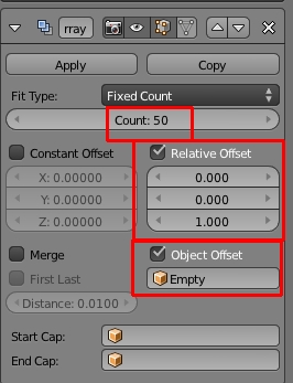 Ajustement des paramètres du tableau de l'Array Modifier