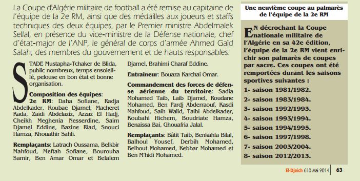 1 mai 2014 coupe Militaire la 2ème R.M vainqueur