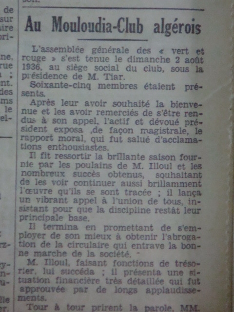 aout 1937 assemblé générale du mouloudia